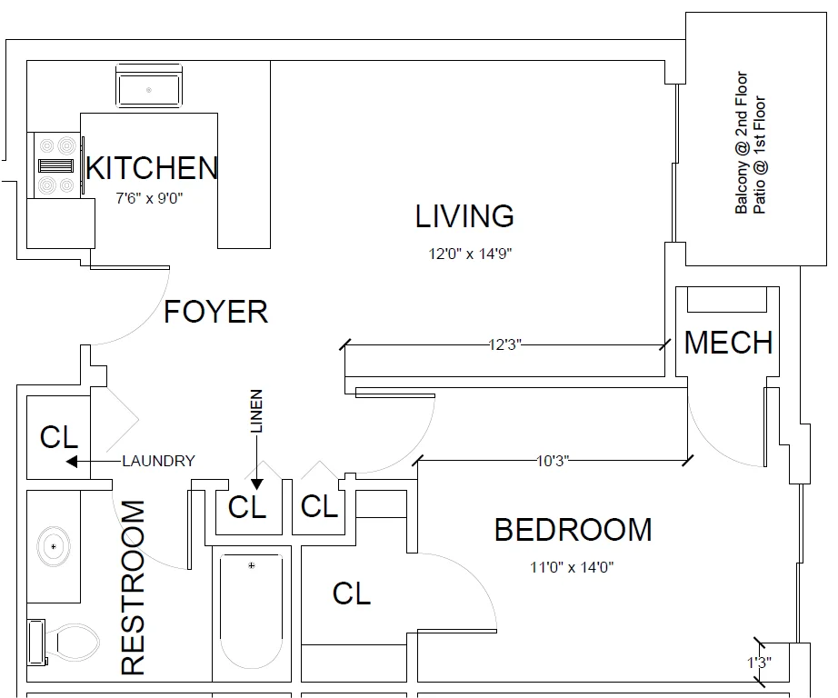 1 bedroom floor plan